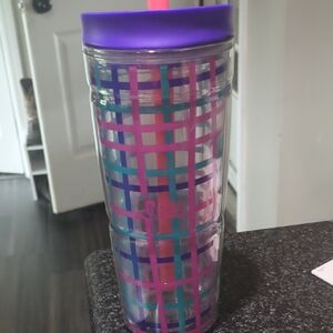 Tervis Tumbler with Purple Lid and Plaid Design